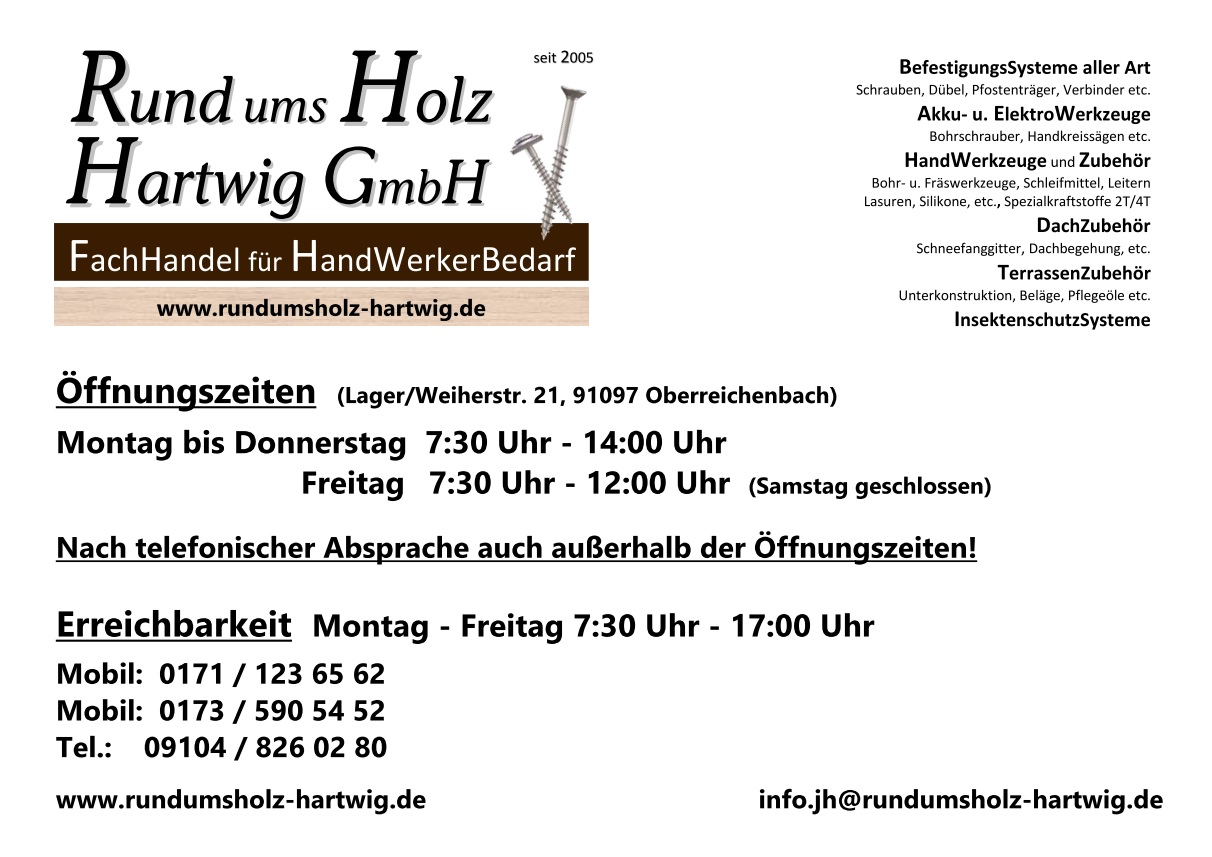 Rund ums Holz 
Hartwig GmbH - Jürgen Hartwig und Carola Hartwig - Geschäftsführer:in